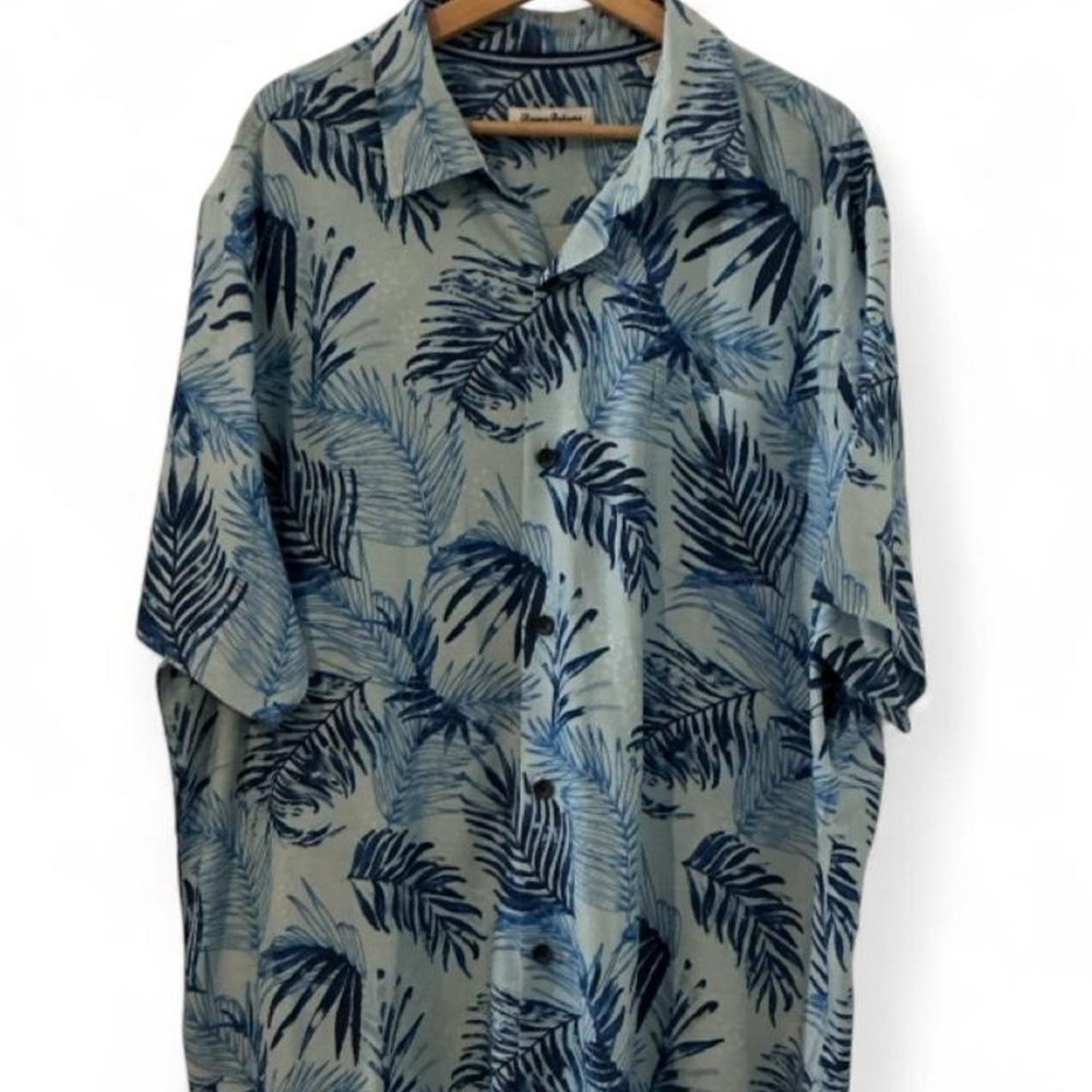 Tommy Bahama Shirt Mens XXL Blue Tropical Silk Blend Excellent Island Zone
